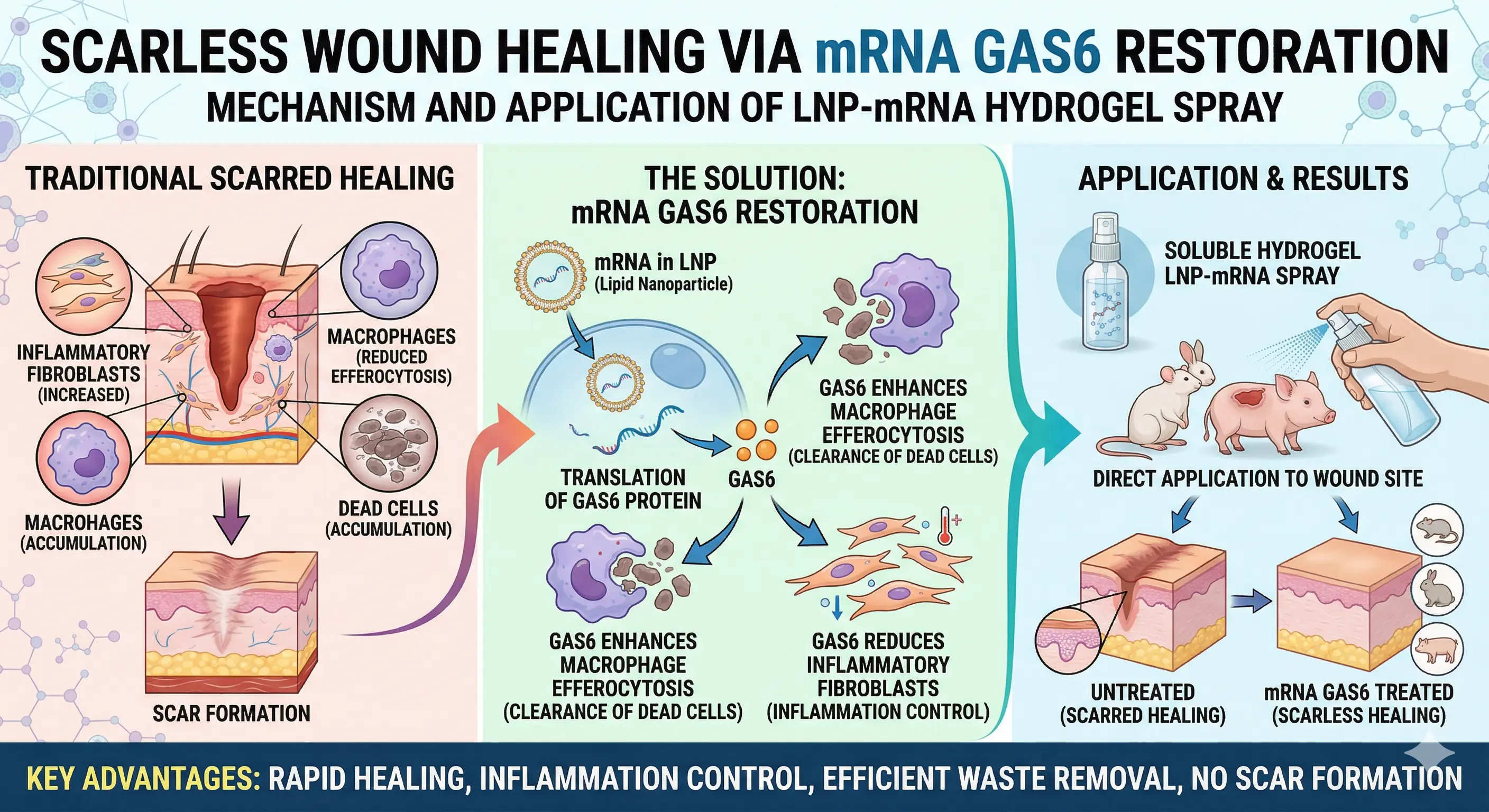 Restoration of GAS6 via mRNA Promotes Scarless Wound Healing