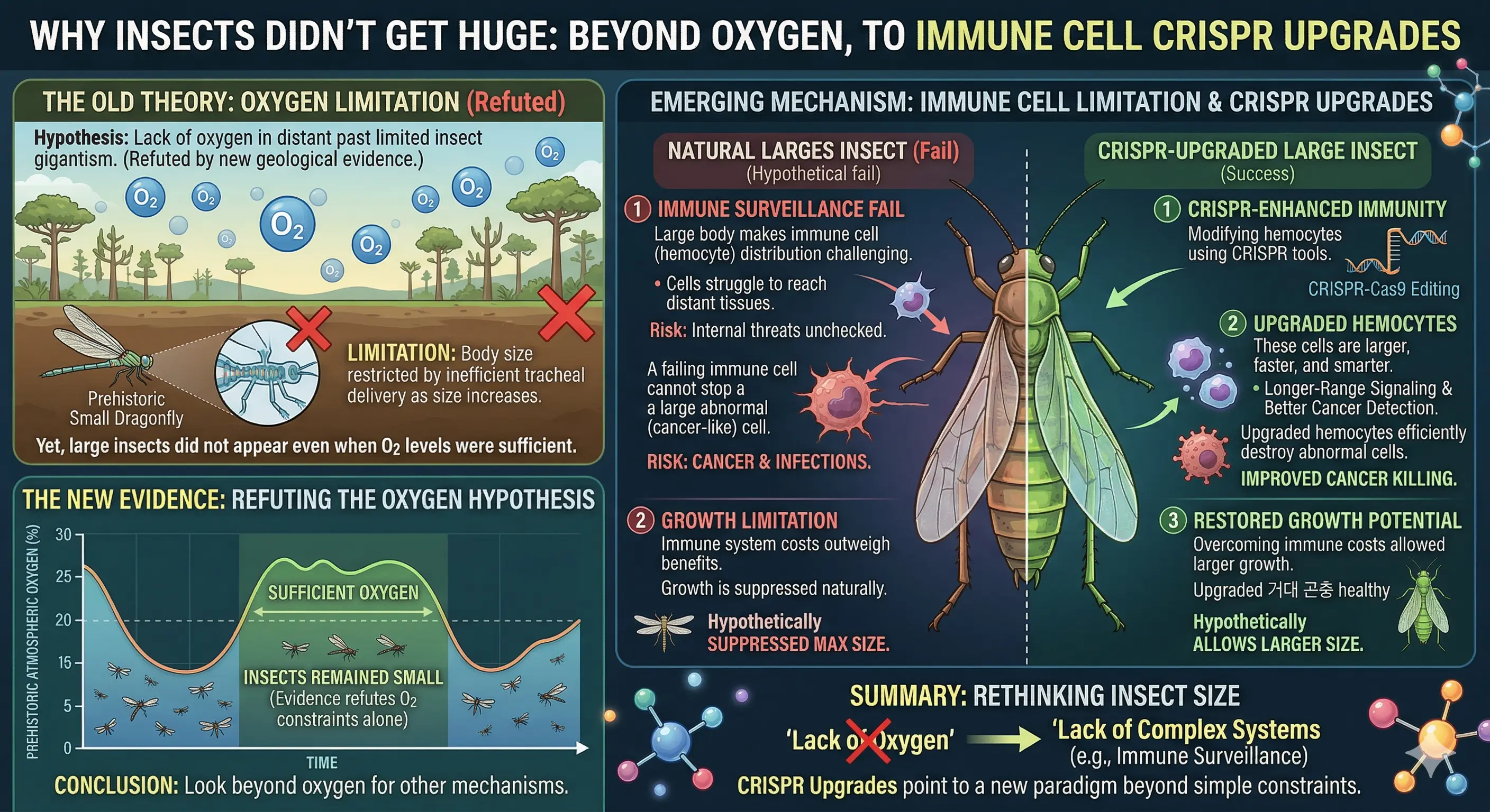 Why Insects Didn't Get Bigger: It's Not Oxygen, But Immune Cells Upgraded with CRISPR