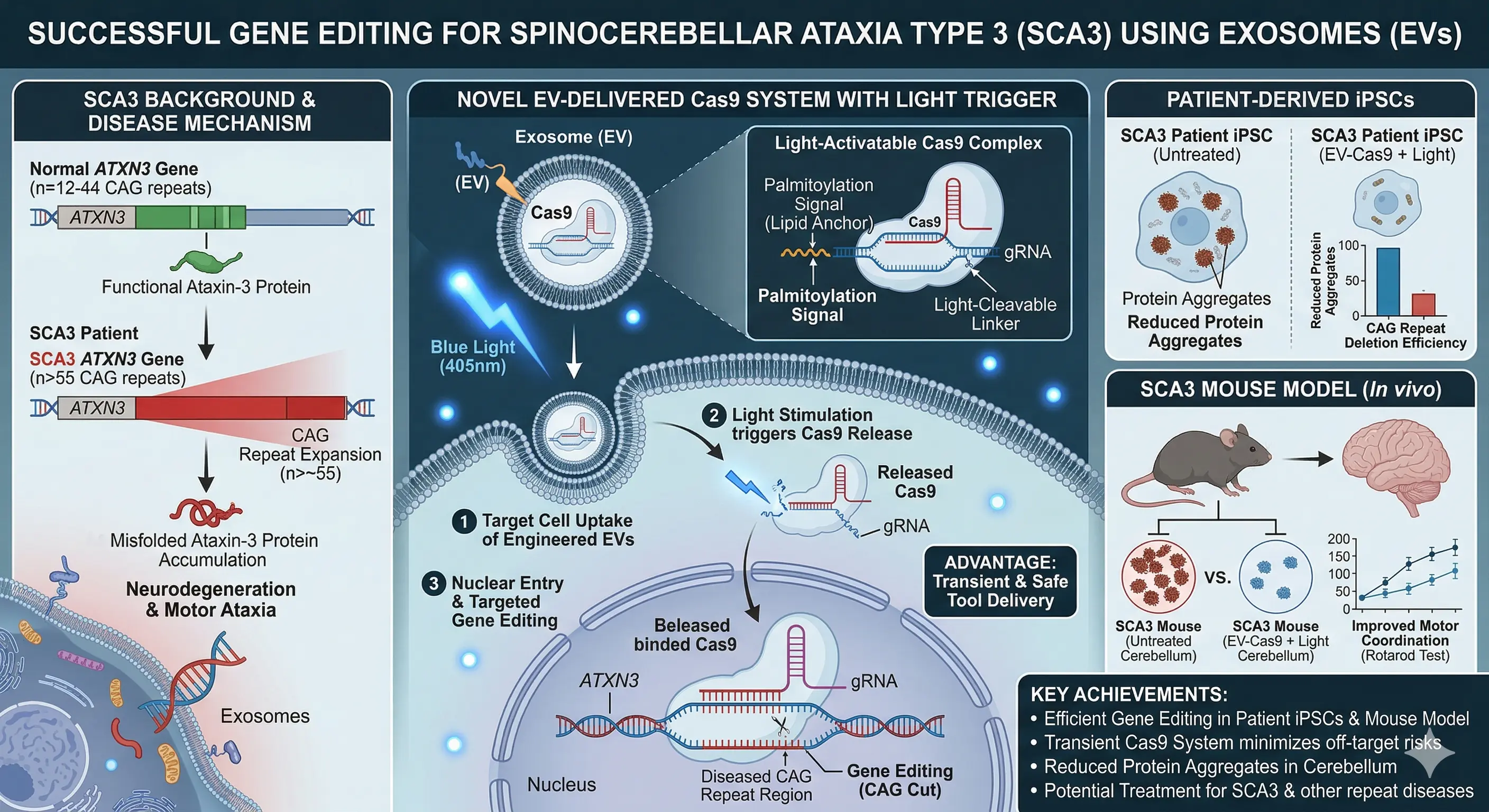 Successful Gene Editing for Spinocerebellar Ataxia Type 3 via EV Delivery